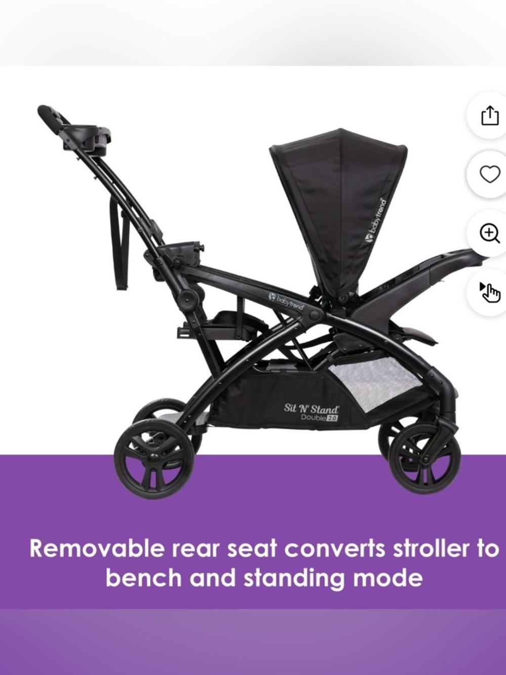 Baby Trend Sit N' Stand Double Stroller with Riding Board & Under Cubby Storage - Picture 9 of 12